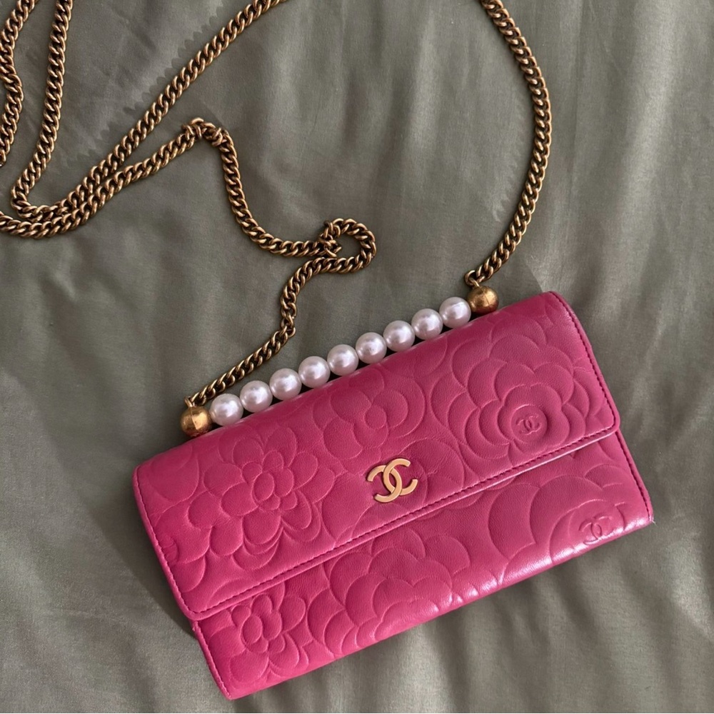 Authentic Chanel Wallet Camelia soft leather